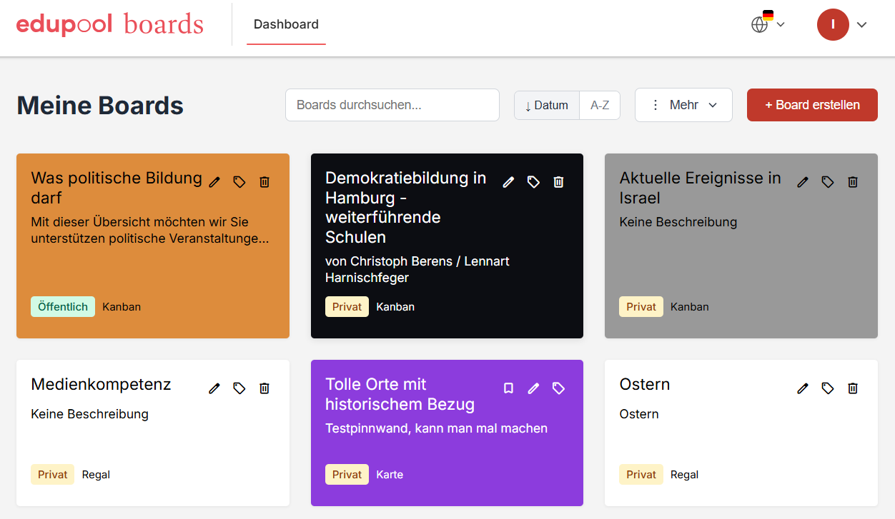 Edupool Boards im Workspace: persönliche Pinnwände und Sammlungen